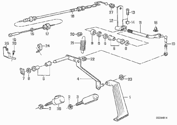 Привод педали акселератора/тросик для BMW E23 732i M30 (схема запчастей)