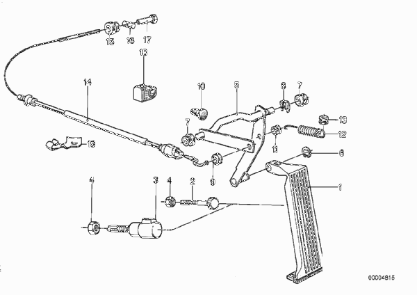 Привод педали акселератора/тросик ЛР для BMW E30 316i M40 (схема запчастей)