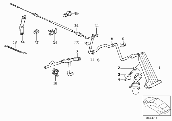 Привод педали акселератора/тросик для BMW E34 518i M43 (схема запчастей)