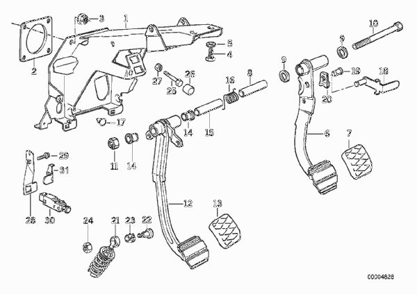 Педаль/выключатель стоп-сигналов для BMW E34 525i M50 (схема запчастей)