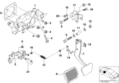 Опорный кронштейн педали/педаль тормоза для BMW E38 750iLS M73N (схема запасных частей)