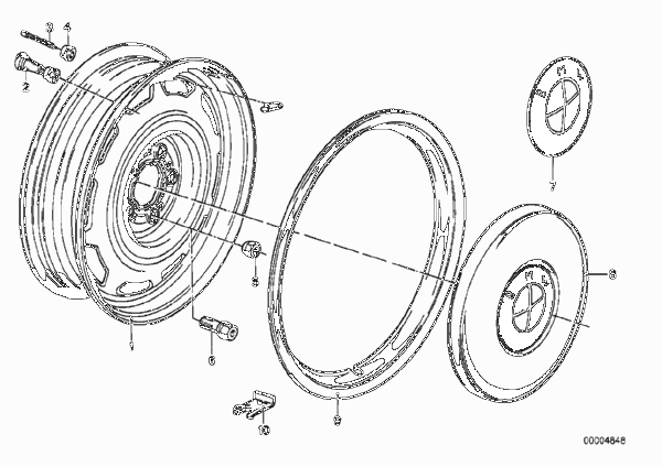 дисковое колесо стальное для BMW E12 518 M10 (схема запчастей)