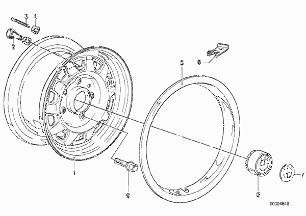 дисковое колесо стальное для BMW E12 525 M30 (схема запчастей)