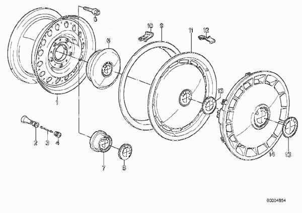 Колесный диск стальной, дизайн 1 для BMW E28 525e M20 (схема запчастей)