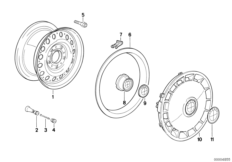 Колесный диск стальной, дизайн 1 для BMW E30 325i M20 (схема запасных частей)