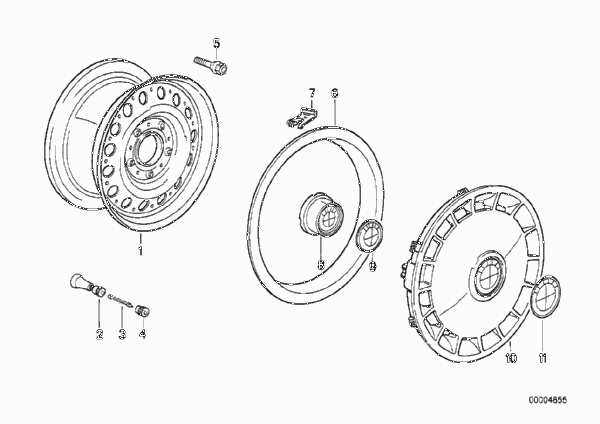 Колесный диск стальной, дизайн 1 для BMW E30 318i M10 (схема запчастей)