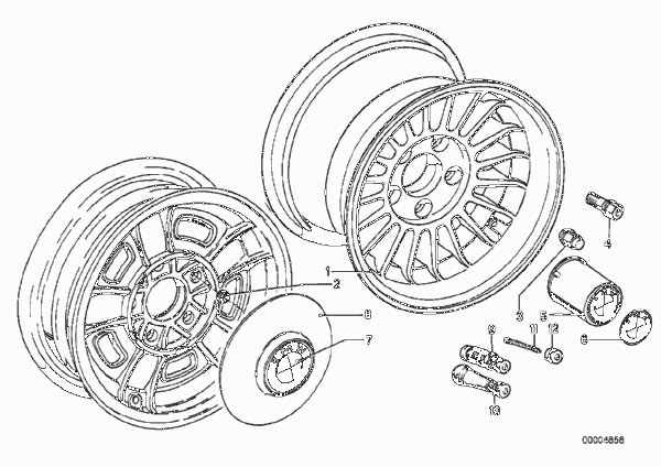 дисковое колесо легкосплавное для BMW E9 2800CS M30 (схема запчастей)