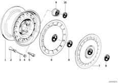 Колесный диск стальной, дизайн 1 для BMW E30 324td M21 (схема запасных частей)