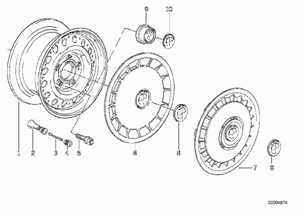 Колесный диск стальной, дизайн 1 для BMW E34 525i M50 (схема запчастей)
