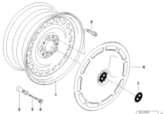 Колесный диск стальной, дизайн 12 для BMW E38 730d M57 (схема запасных частей)