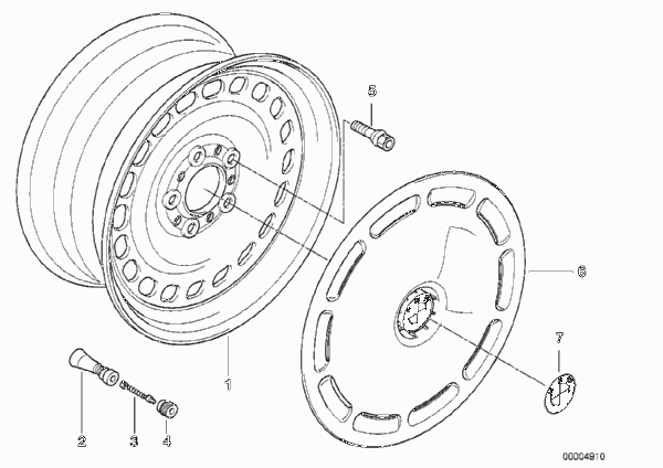 Колесный диск стальной, дизайн 12 для BMW E38 725tds M51 (схема запчастей)