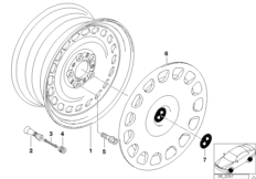 Колесный диск легкосплавный, дизайн 12 для BMW E39 525td M51 (схема запасных частей)