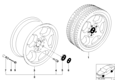 Диск стиля M Kontur (диз. 23) для BMW E36 318i M40 (схема запасных частей)
