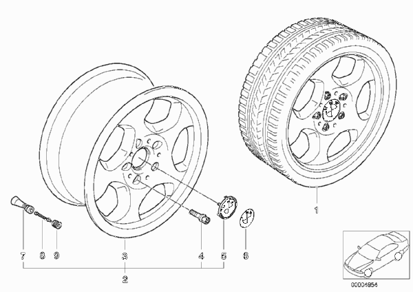 Диск стиля M Kontur (диз. 23) для BMW E36 318ti M44 (схема запчастей)