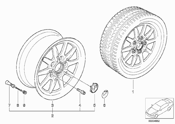 Дизайн со спортивными спицами II(диз.27) для BMW Z3 Z3 1.9 M44 (схема запчастей)