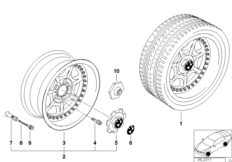 Составной диск с 7 спицами (диз. 19) для BMW E39 520i M54 (схема запасных частей)