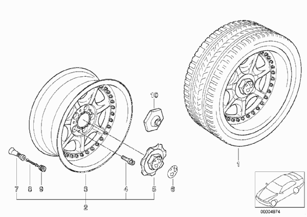 Составной диск с 7 спицами (диз. 19) для BMW Z3 Z3 1.8 M43 (схема запчастей)