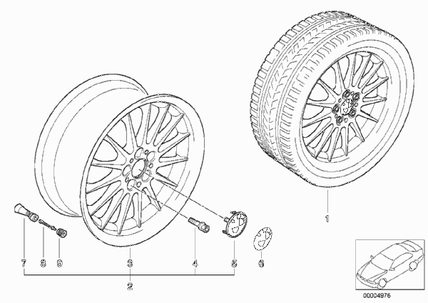 Радиальный дизайн (диз. 32) для BMW E46 325Ci M54 (схема запчастей)