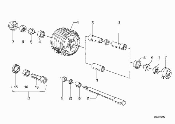 Ступица колеса со спицами/съемная ось для MOTO 2476 R75/6 0 (схема запчастей)