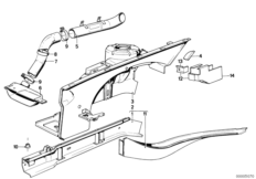 Колесная ниша/лонжерон для BMW E23 728 M30 (схема запасных частей)