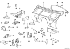 Детали щитка передка для BMW E34 M5 S38 (схема запасных частей)