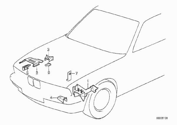Кронштейн передка для BMW E34 M5 3.6 S38 (схема запчастей)