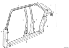 боковой каркас для BMW E28 525e M20 (схема запасных частей)