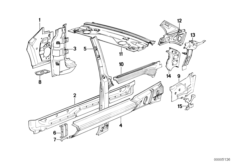 Детали бокового каркаса для BMW E30 316i M10 (схема запасных частей)