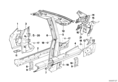 Детали бокового каркаса для BMW E30 318i M10 (схема запасных частей)