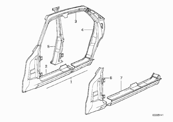 боковой каркас для BMW E32 730i M30 (схема запчастей)