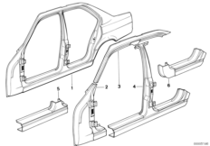 боковой каркас для BMW E34 518i M43 (схема запасных частей)
