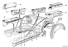 Перегородка багаж.отдел./кроншт.сиденья для BMW E12 528i M30 (схема запасных частей)