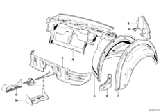 Перегородка багаж.отделения/брызговик для BMW E28 524td M21 (схема запасных частей)