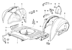 Пол багажника/брызговик Зд для BMW E30 324d M21 (схема запасных частей)