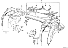Пол багажника/брызговик Зд для BMW E32 750i M70 (схема запасных частей)