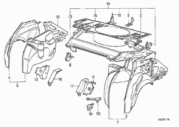 Пол багажника/брызговик Зд для BMW E32 750i M70 (схема запчастей)