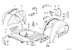 Пол багажника/брызговик Зд для BMW E30 M3 S14 (схема запасных частей)
