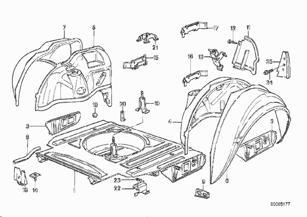 Пол багажника/брызговик Зд для BMW E30 M3 S14 (схема запчастей)