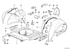 Пол багажника/брызговик Зд для BMW E30 325ix M20 (схема запасных частей)