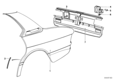Крыло/облицовка задней части для BMW E12 525 M30 (схема запасных частей)