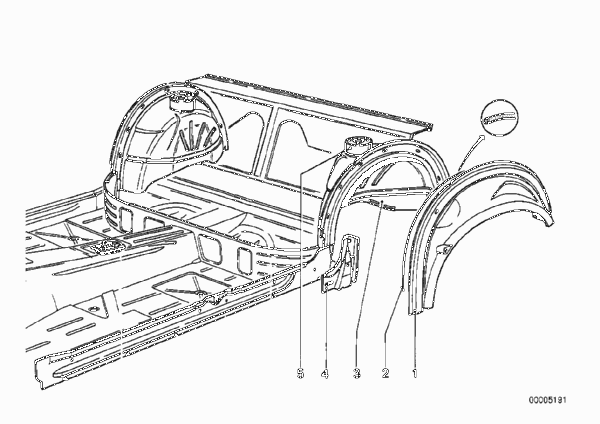 Брызговик Зд для BMW E12 520i M20 (схема запчастей)