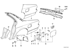 Крыло/облицовка задней части для BMW E23 728iS M30 (схема запасных частей)