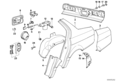 Крыло/облицовка задней части для BMW E32 750i M70 (схема запасных частей)