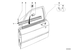 Уплотнитель двери впереди для BMW E12 520i M20 (схема запасных частей)
