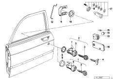 Ручка двери Пд/запорный механизм/ключ для BMW E12 535i M30 (схема запасных частей)