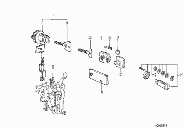 Ручка двери Пд/запорный механизм/ключ для BMW E23 735i M30 (схема запчастей)