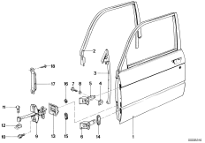 Дверь Пд, петли/ограничитель двери для BMW E28 525e M20 (схема запасных частей)