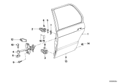 Задняя дверь - петля/ограничитель двери для BMW E30 325e M20 (схема запасных частей)