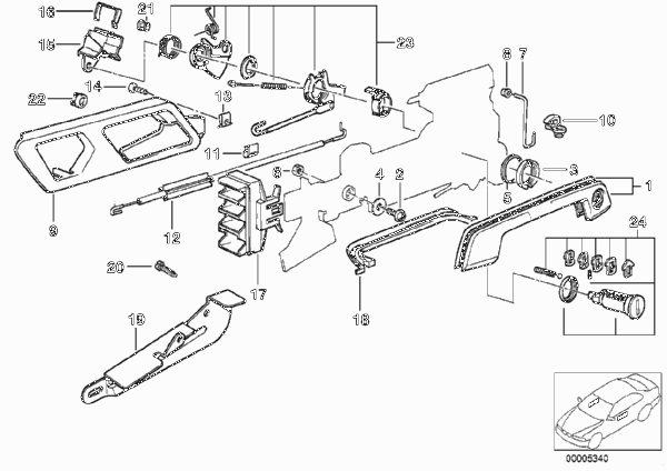 Привод двери/замок двери Пд для BMW E34 525i M20 (схема запчастей)
