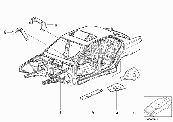 Каркас кузова для BMW E36 325i M50 (схема запчастей)